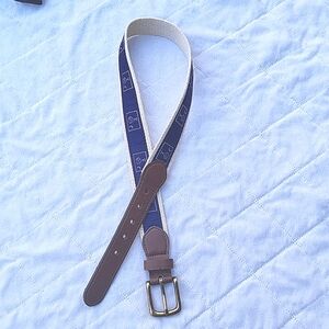 Boy's SC Palmetto belt, tan canvas with blue ribbon, sz S 22" - 24"